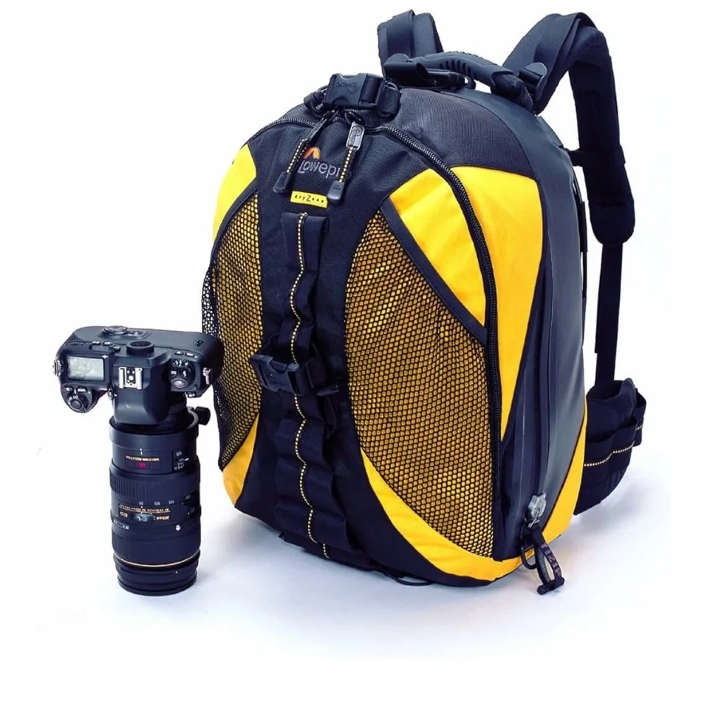 Black and Yellow Camera Bag with Padded Straps, Waterproof